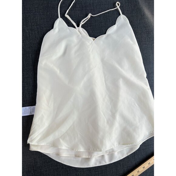J Crew Womens 4 Scallop Crepe Cami Lined Tank Top Ivory White Adjustable Straps - Picture 11 of 12
